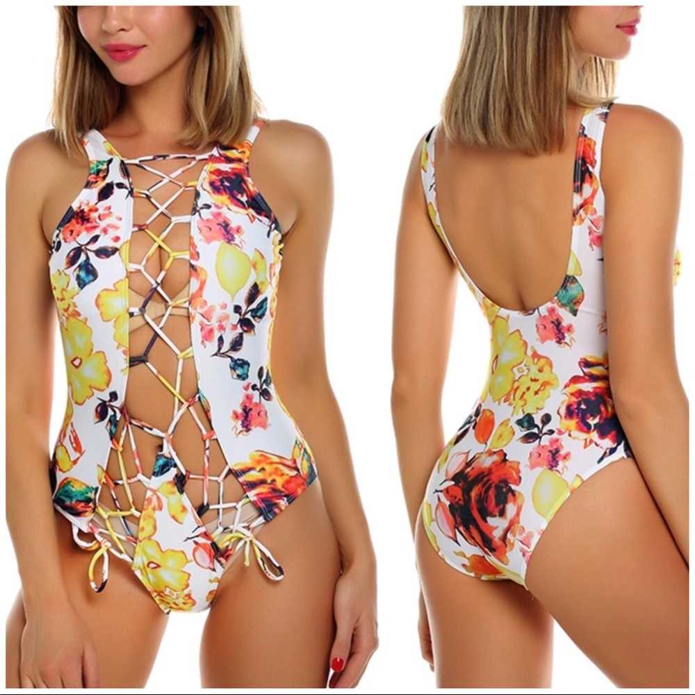 NWT White & Floral Swimsuit - M/L